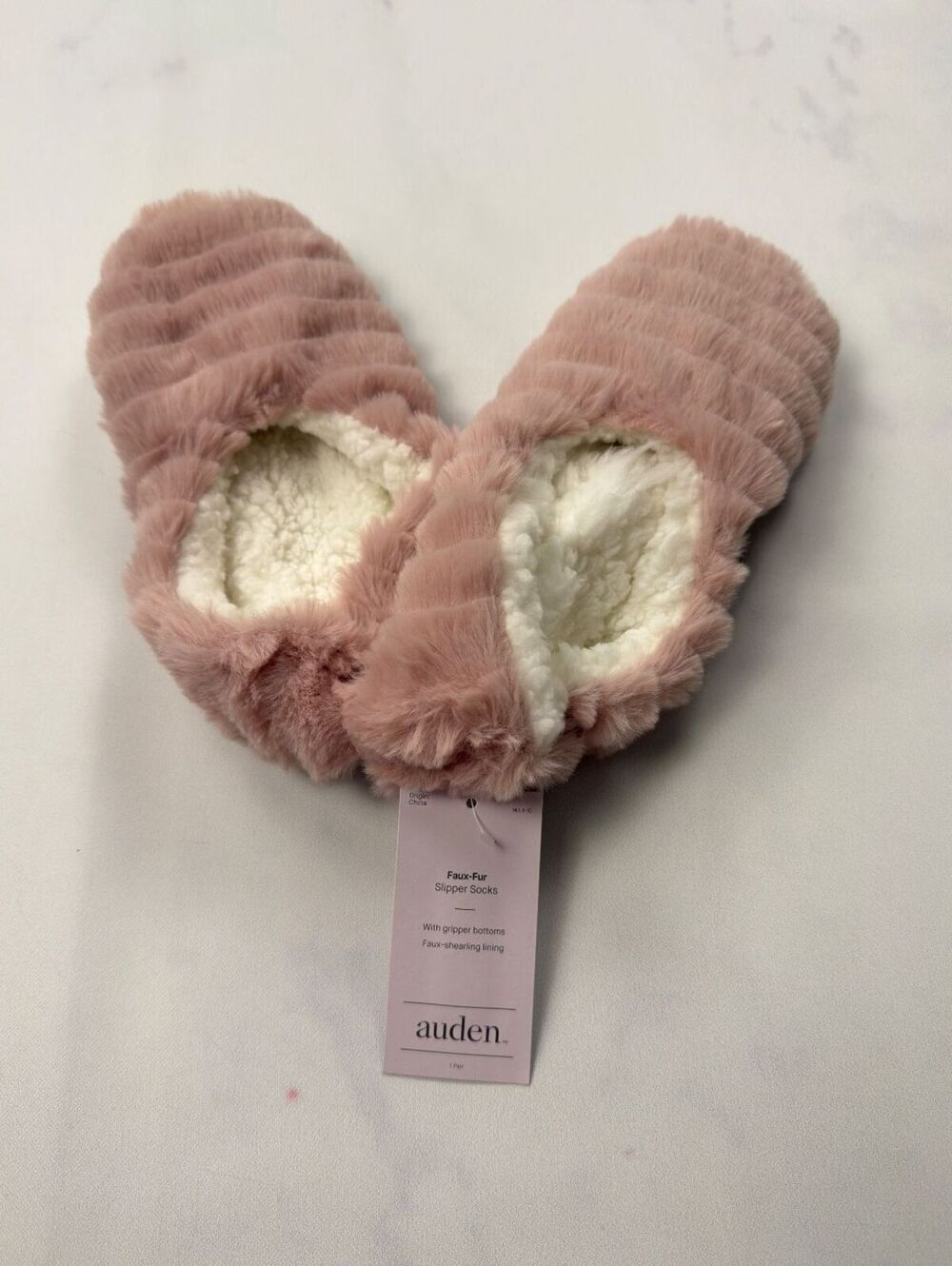 auden Faux-Fur Slipper Socks Light Pink - Womens M/L Size 8-10 NWT